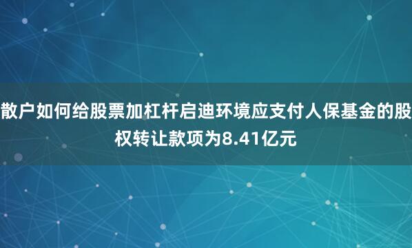 散户如何给股票加杠杆启迪环境应支付人保基金的股权转让款项为8.41亿元